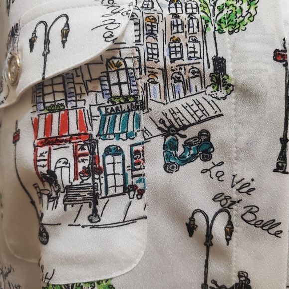 PARIS KARL LAGERFELD PARIS Mixed Print Long-Sleeve Button Down Shirt Sz - Picture 6 of 9